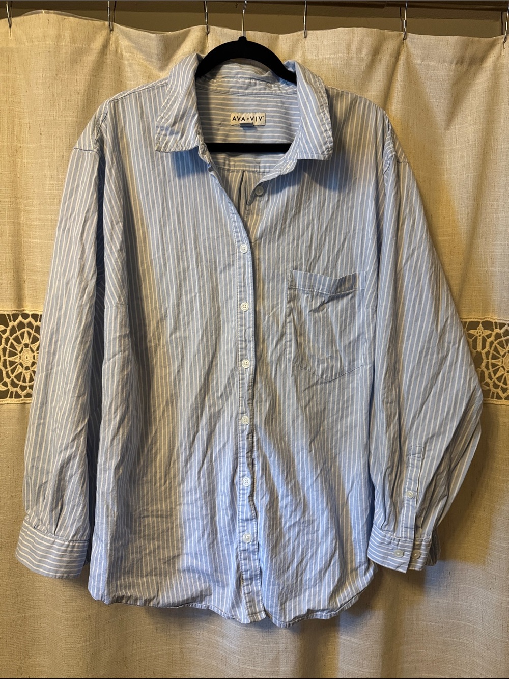 Ava & Viv Light Blue and White Striped Button-Down Shirt